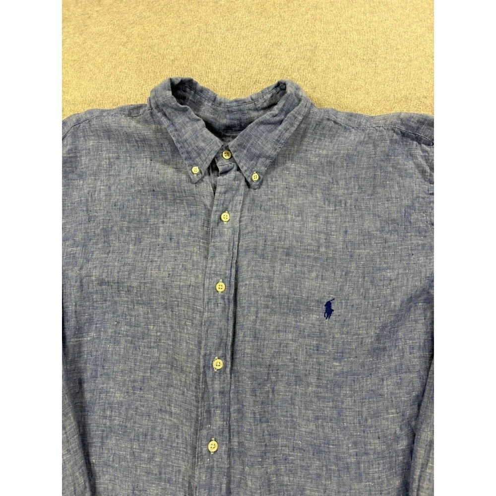 Polo Ralph Lauren 100% Linen Long Sleeve Button Down Shirt (Men's 3XL Big) Blue